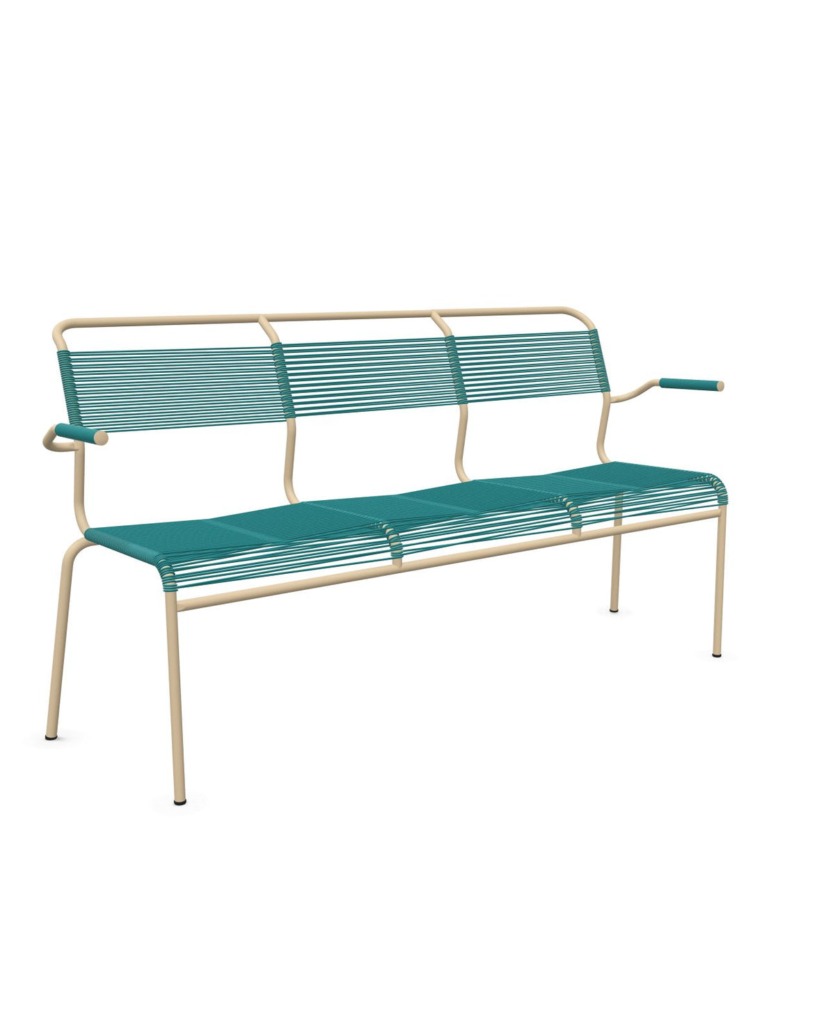 Schaffner Säntis Banc Spaghetti 3 places avec accoudoirs Bleu Kali 56 Marron Pastel 83 