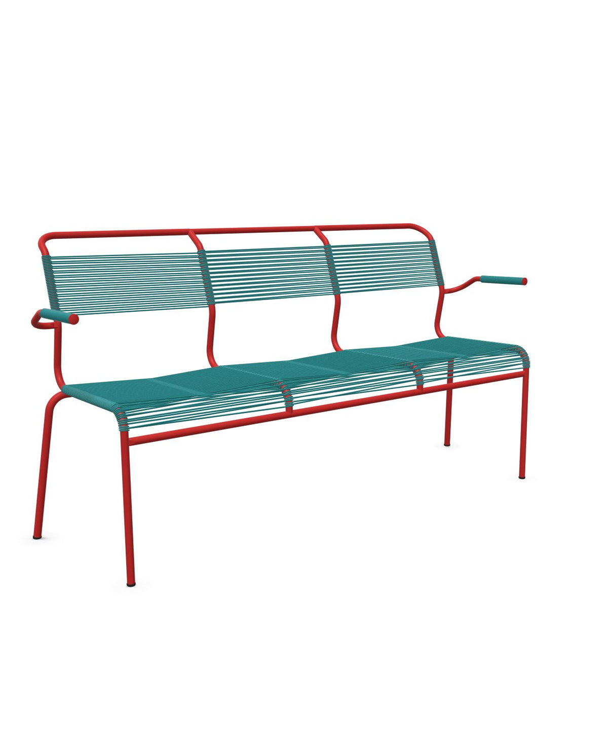Schaffner Säntis Banc Spaghetti 3 places avec accoudoirs Bleu Kali 56 Rouge 30 