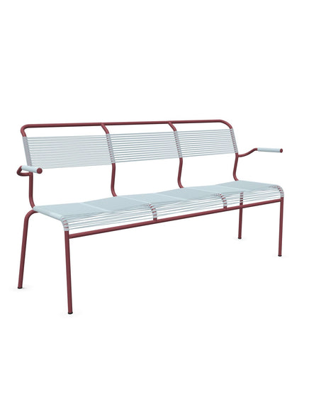 Schaffner Säntis Banc Spaghetti 3 places avec accoudoirs Bleu Pastel 51 Bordeaux 38 