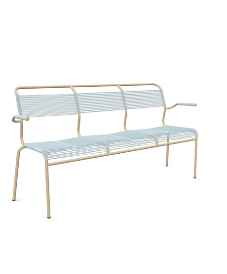 Schaffner Säntis Banc Spaghetti 3 places avec accoudoirs Bleu Pastel 51 Marron Pastel 83 