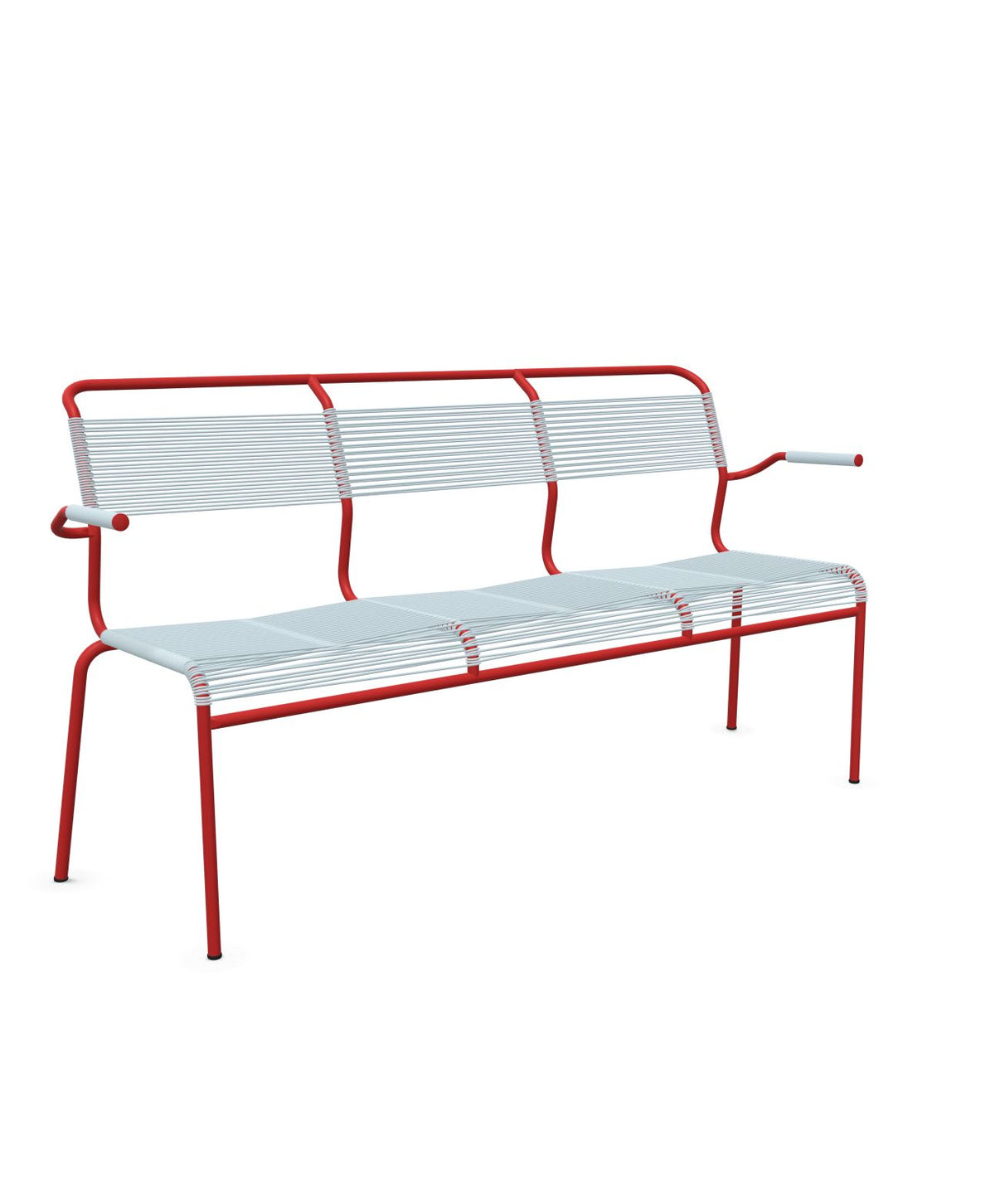 Schaffner Säntis Banc Spaghetti 3 places avec accoudoirs Bleu Pastel 51 Rouge 30 