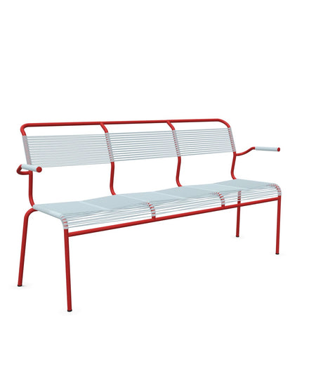 Schaffner Säntis Banc Spaghetti 3 places avec accoudoirs Bleu Pastel 51 Rouge 30 