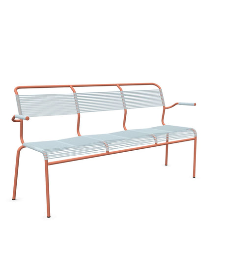 Schaffner Säntis Banc Spaghetti 3 places avec accoudoirs Bleu Pastel 51 Terracotta 84 