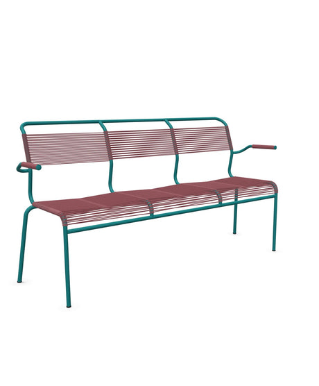 Schaffner Säntis Banc Spaghetti 3 places avec accoudoirs Bordeaux 38 Bleu Kali 56 