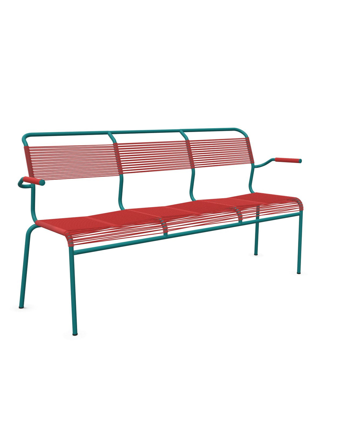Schaffner Säntis Banc Spaghetti 3 places avec accoudoirs Rouge 30 Bleu Kali 56 
