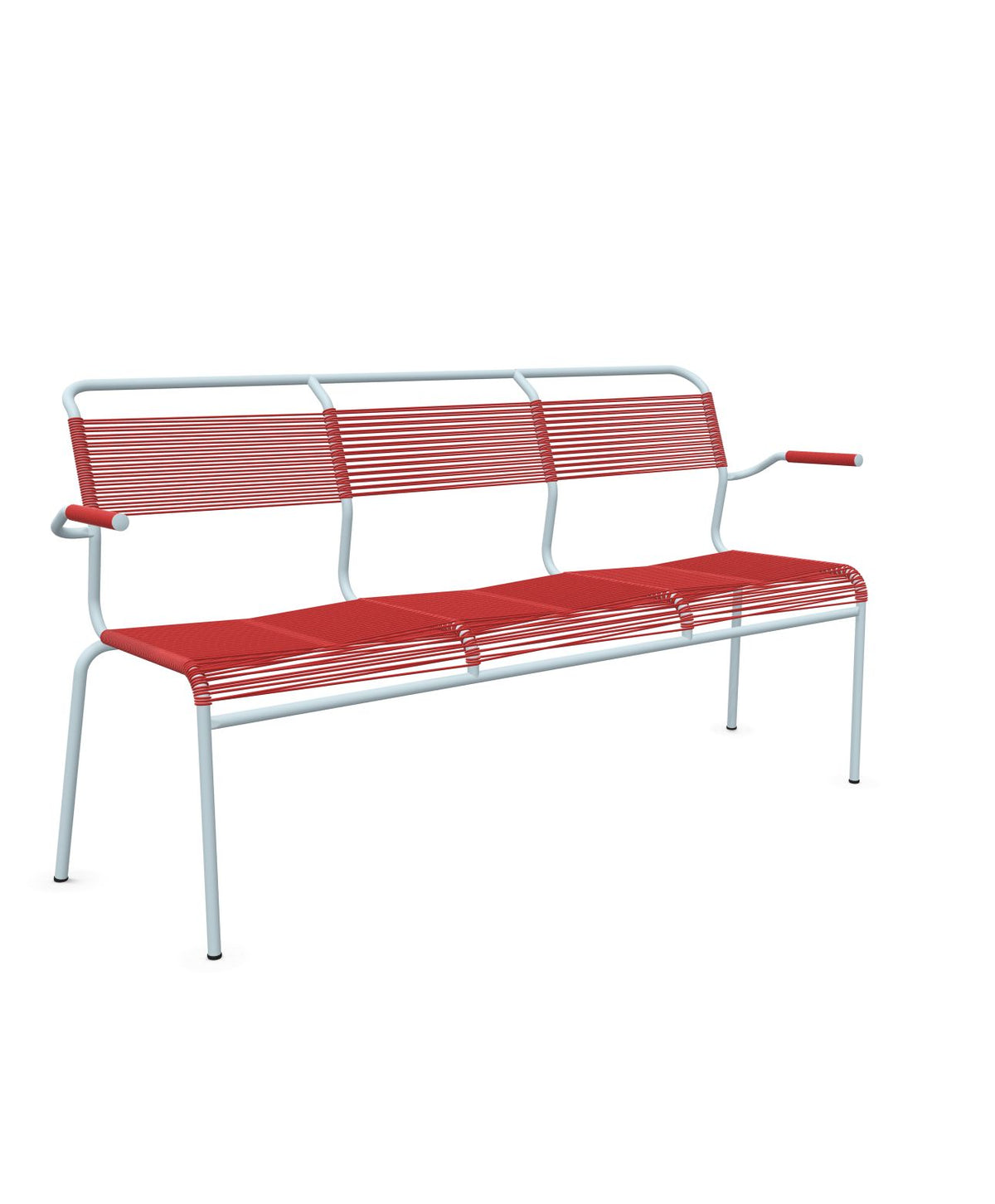 Schaffner Säntis Banc Spaghetti 3 places avec accoudoirs Rouge 30 Bleu Pastel 51 