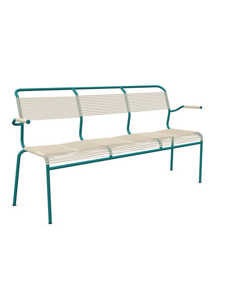 Schaffner Säntis Banc Spaghetti 3 places avec accoudoirs Sable Pastel 15 Bleu Kali 56 