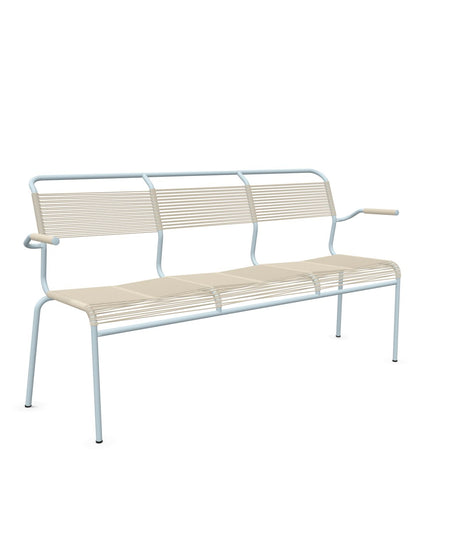 Schaffner Säntis Banc Spaghetti 3 places avec accoudoirs Sable Pastel 15 Bleu Pastel 51 