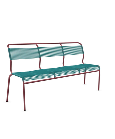 Schaffner Säntis Banc Spaghetti 3 places sans accoudoirs Bleu Kali 56 Bordeaux 38 