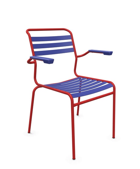 Schaffner Säntis Fauteuil à lattes Bleu 53 Rouge 30 