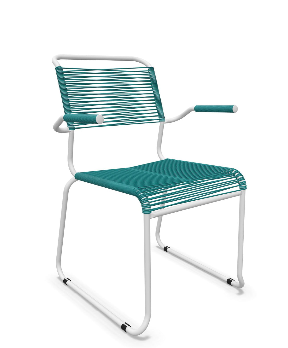 Schaffner Säntis Fauteuil repas Spaghetti pieds en luge Bleu Kali 56 Blanc 90 