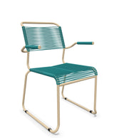 Schaffner Säntis Fauteuil repas Spaghetti pieds en luge Bleu Kali 56 Marron Pastel 83 