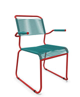 Schaffner Säntis Fauteuil repas Spaghetti pieds en luge Bleu Kali 56 Rouge 30 