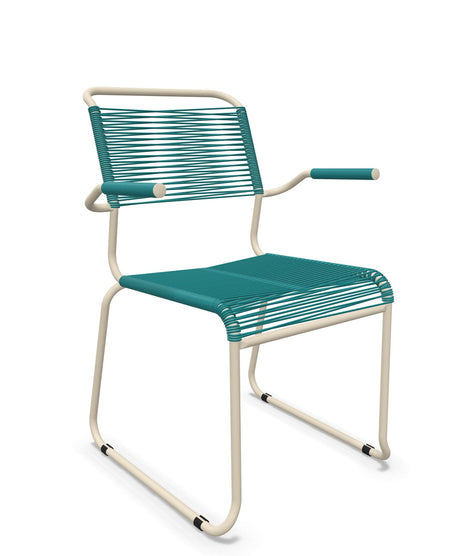 Schaffner Säntis Fauteuil repas Spaghetti pieds en luge Bleu Kali 56 Sable Pastel 15 