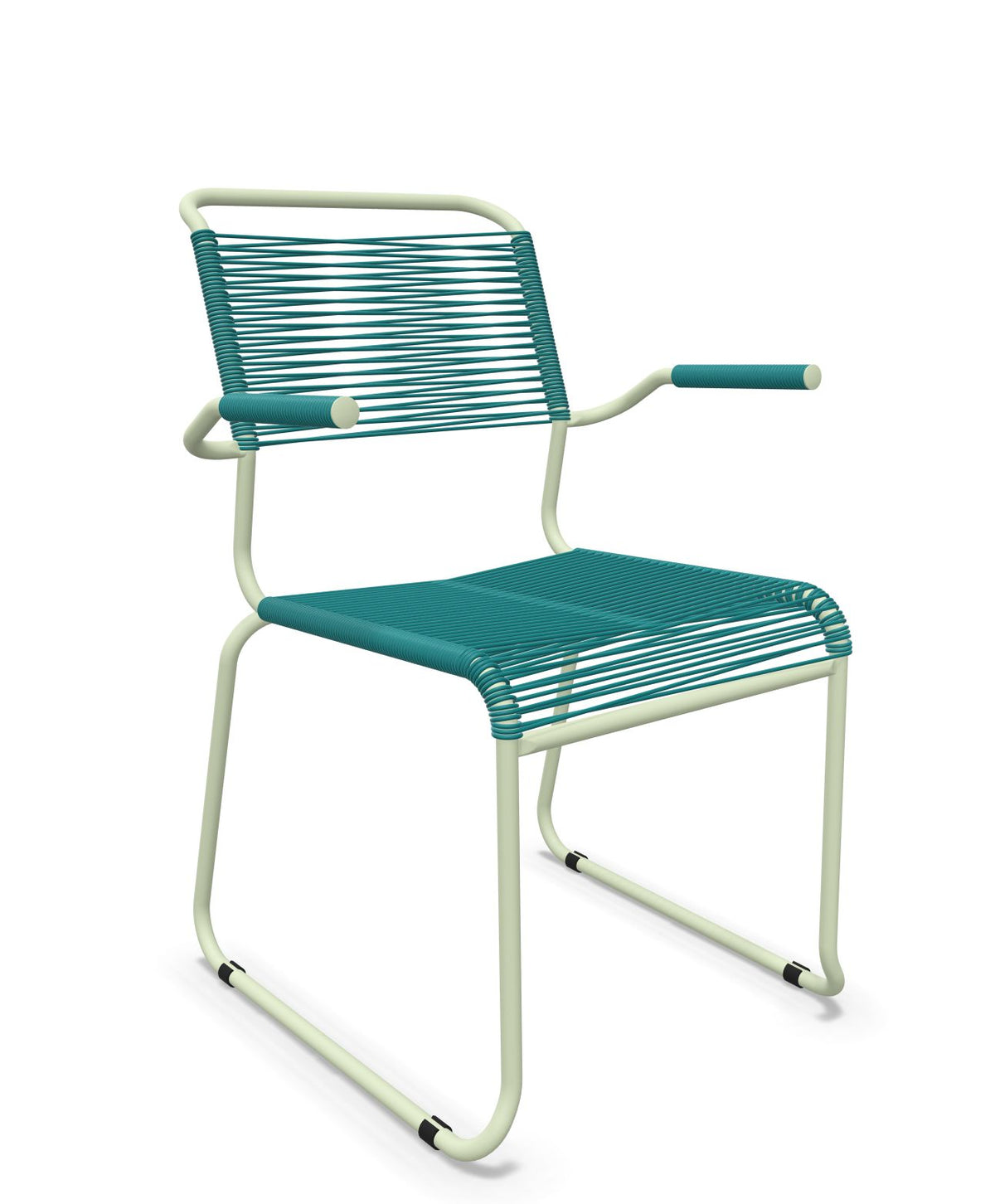 Schaffner Säntis Fauteuil repas Spaghetti pieds en luge Bleu Kali 56 Vert Pastel 64 