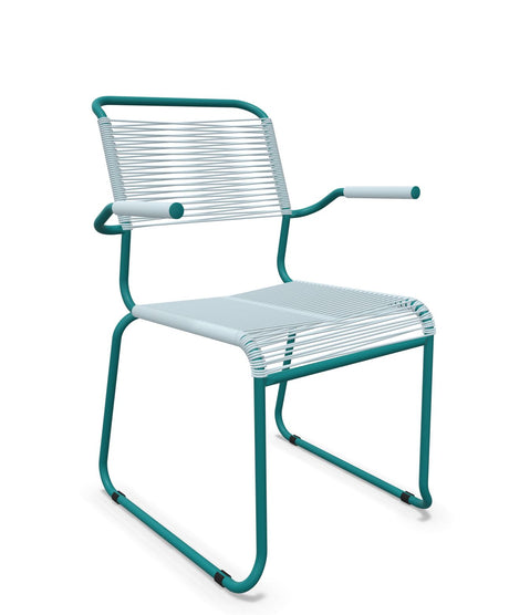 Schaffner Säntis Fauteuil repas Spaghetti pieds en luge Bleu Pastel 51 Bleu Kali 56 