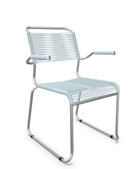 Schaffner Säntis Fauteuil repas Spaghetti pieds en luge Bleu Pastel 51 Galvanisé à chaud 02 