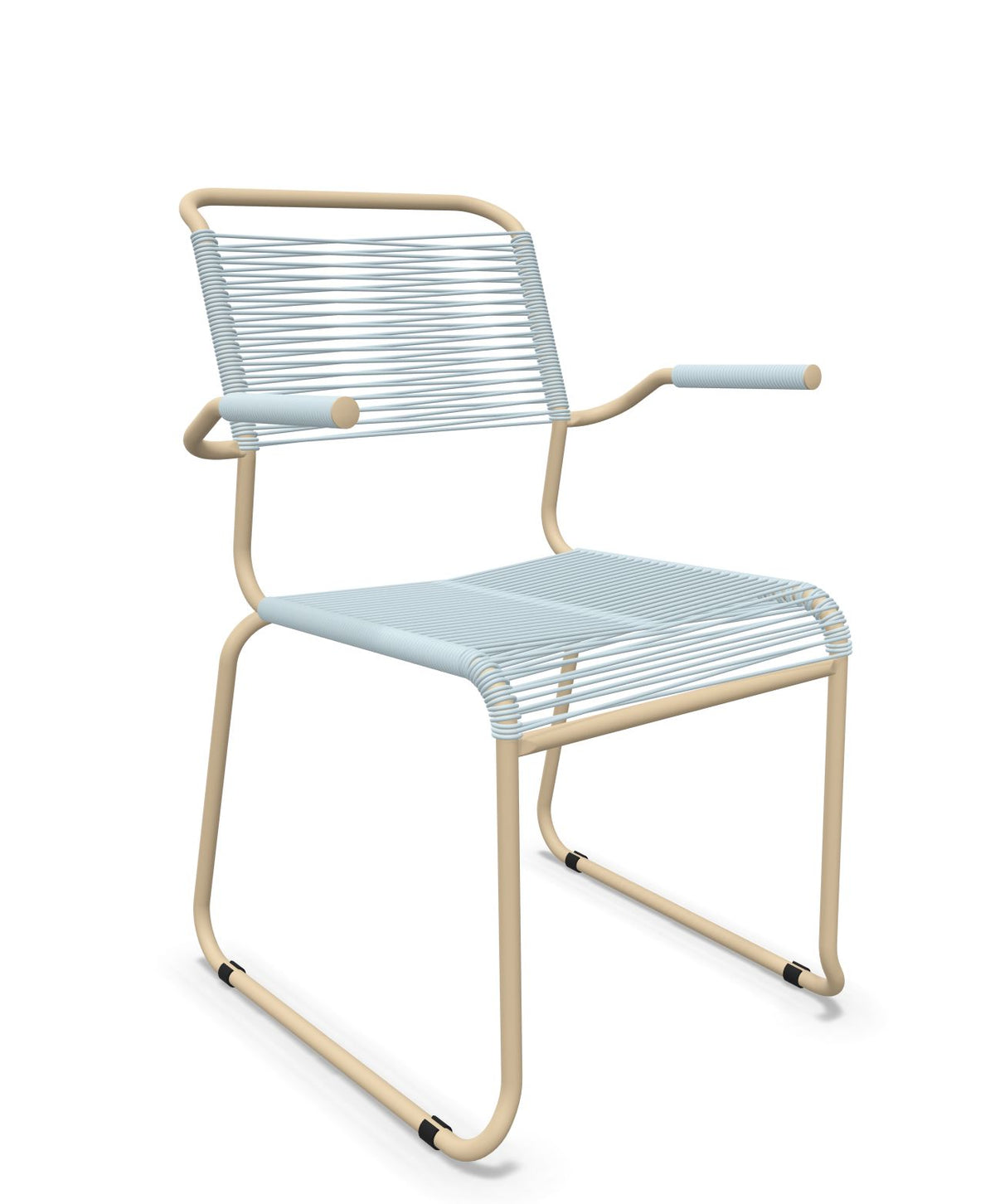 Schaffner Säntis Fauteuil repas Spaghetti pieds en luge Bleu Pastel 51 Marron Pastel 83 