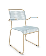 Schaffner Säntis Fauteuil repas Spaghetti pieds en luge Bleu Pastel 51 Marron Pastel 83 