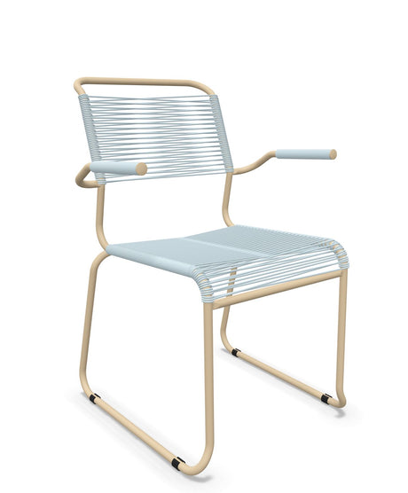 Schaffner Säntis Fauteuil repas Spaghetti pieds en luge Bleu Pastel 51 Marron Pastel 83 