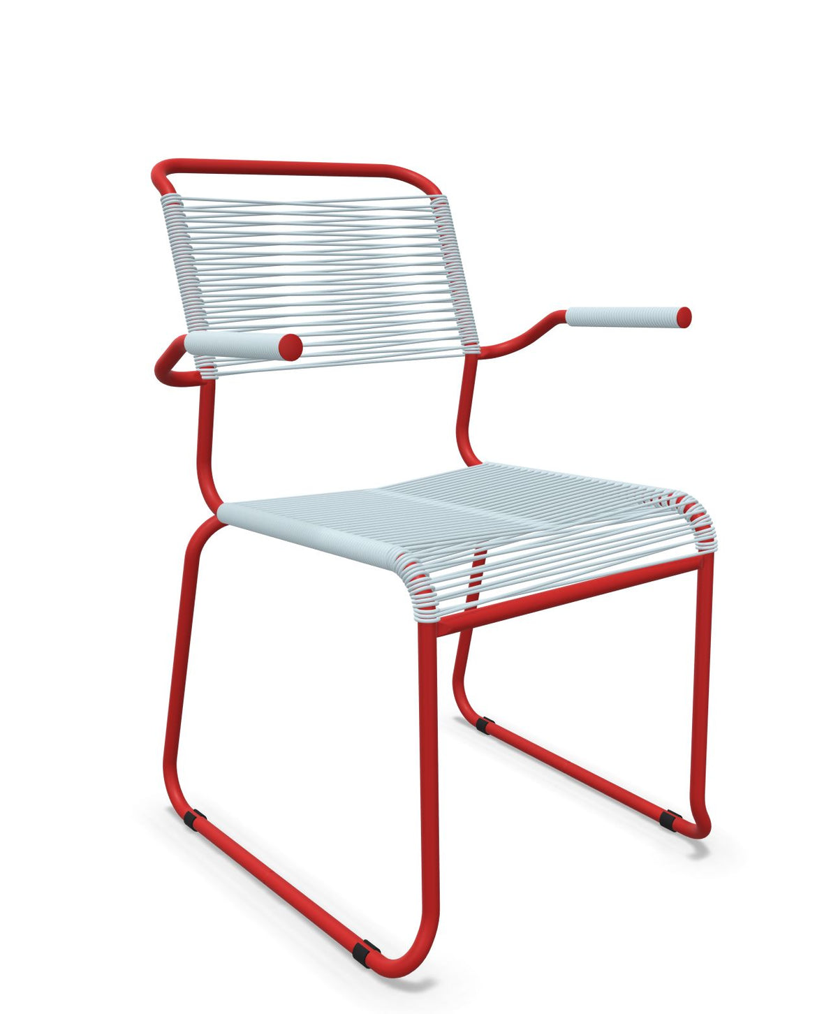 Schaffner Säntis Fauteuil repas Spaghetti pieds en luge Bleu Pastel 51 Rouge 30 