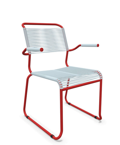 Schaffner Säntis Fauteuil repas Spaghetti pieds en luge Bleu Pastel 51 Rouge 30 