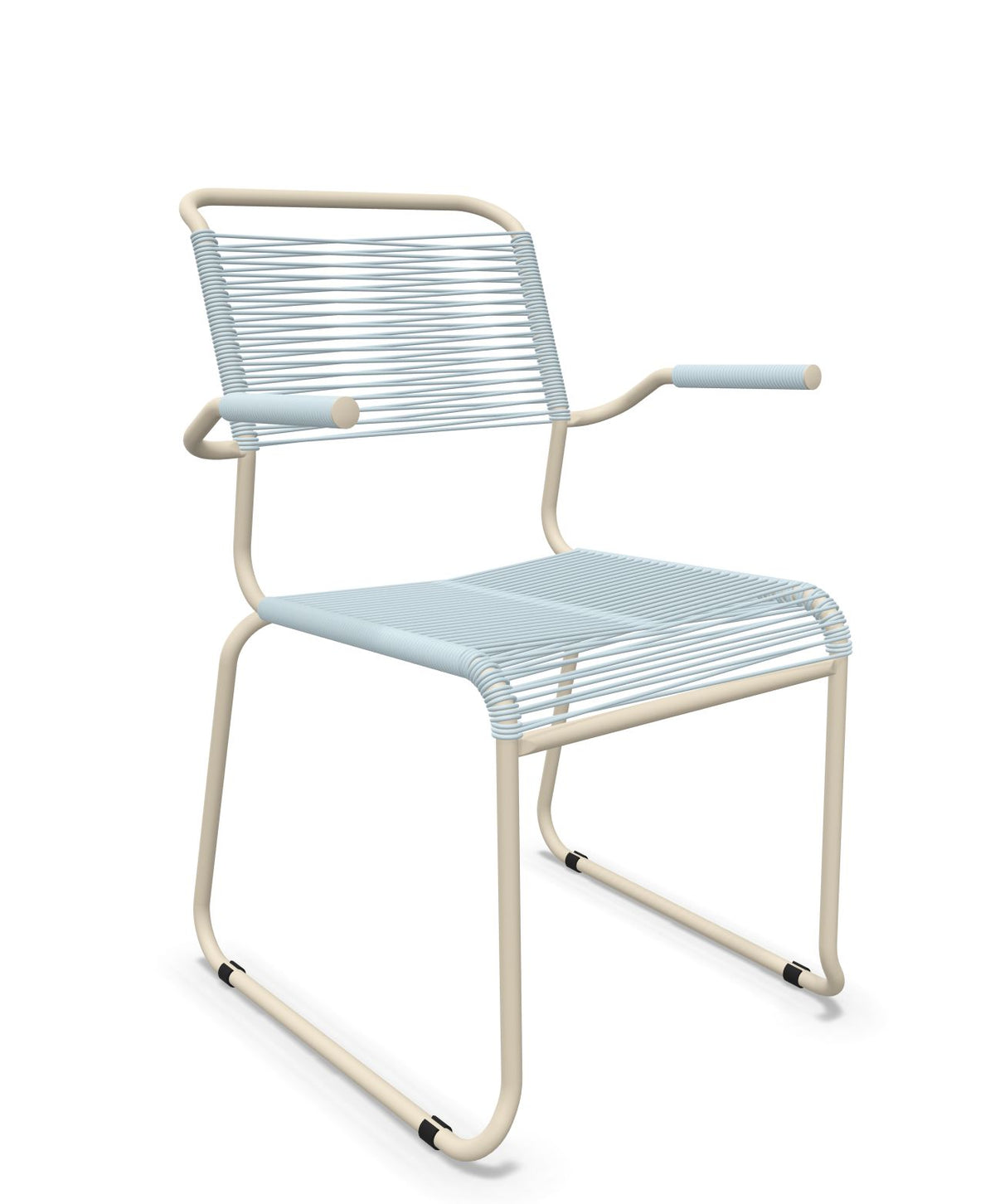 Schaffner Säntis Fauteuil repas Spaghetti pieds en luge Bleu Pastel 51 Sable Pastel 15 