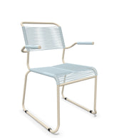 Schaffner Säntis Fauteuil repas Spaghetti pieds en luge Bleu Pastel 51 Sable Pastel 15 