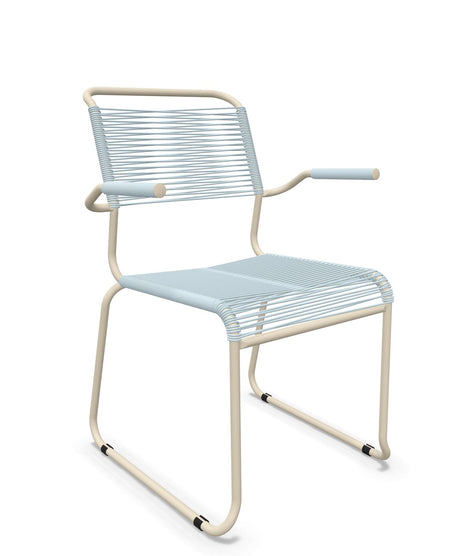 Schaffner Säntis Fauteuil repas Spaghetti pieds en luge Bleu Pastel 51 Sable Pastel 15 