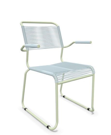 Schaffner Säntis Fauteuil repas Spaghetti pieds en luge Bleu Pastel 51 Vert Pastel 64 