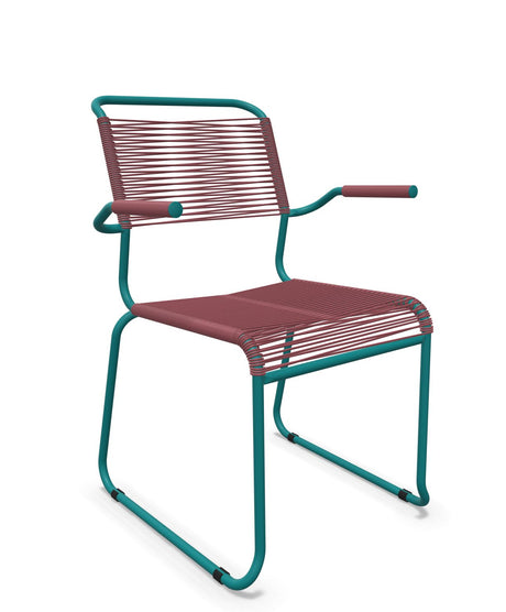 Schaffner Säntis Fauteuil repas Spaghetti pieds en luge Bordeaux 38 Bleu Kali 56 