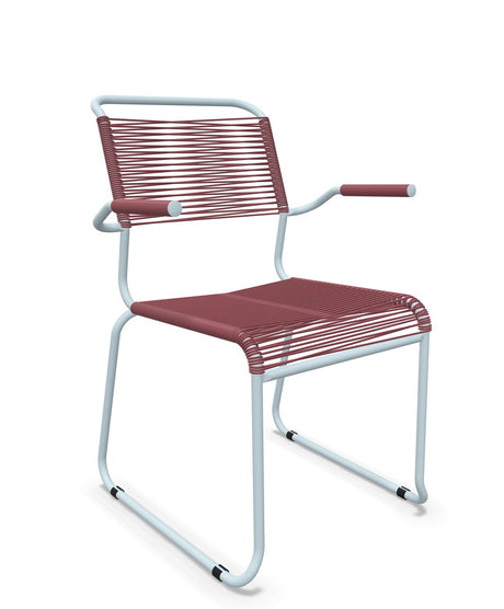 Schaffner Säntis Fauteuil repas Spaghetti pieds en luge Bordeaux 38 Bleu Pastel 51 