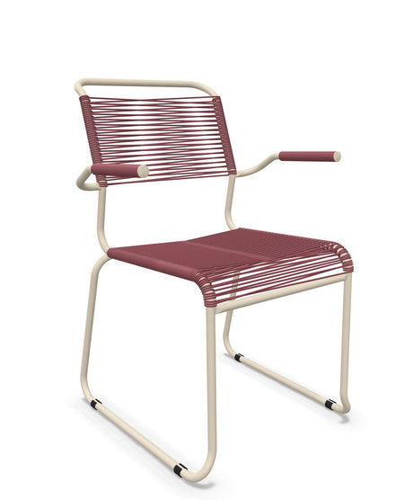 Schaffner Säntis Fauteuil repas Spaghetti pieds en luge Bordeaux 38 Sable Pastel 15 