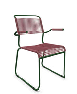 Schaffner Säntis Fauteuil repas Spaghetti pieds en luge Bordeaux 38 Vert Sapin 66 