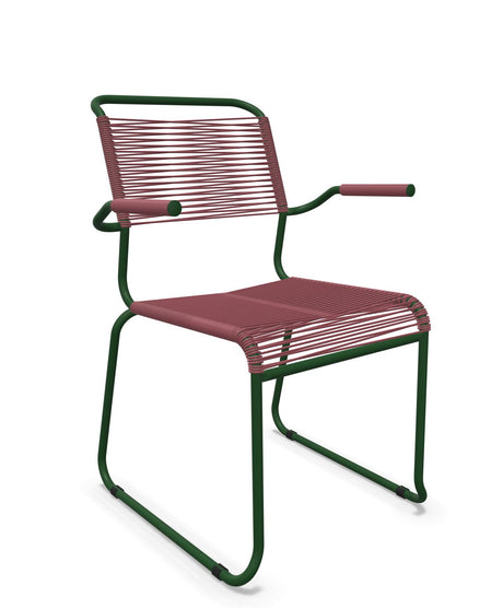 Schaffner Säntis Fauteuil repas Spaghetti pieds en luge Bordeaux 38 Vert Sapin 66 