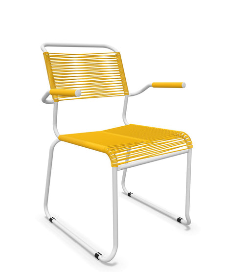Schaffner Säntis Fauteuil repas Spaghetti pieds en luge Jaune 11 Blanc 90 