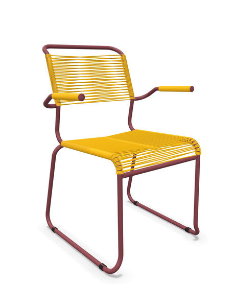 Schaffner Säntis Fauteuil repas Spaghetti pieds en luge Jaune 11 Bordeaux 38 