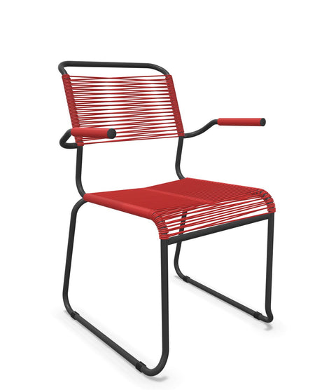Schaffner Säntis Fauteuil repas Spaghetti pieds en luge Rouge 30 Anthracite 77 