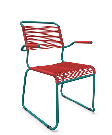 Schaffner Säntis Fauteuil repas Spaghetti pieds en luge Rouge 30 Bleu Kali 56 