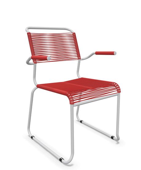 Schaffner Säntis Fauteuil repas Spaghetti pieds en luge Rouge 30 Gris Argent 78 