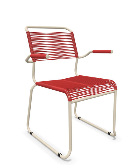 Schaffner Säntis Fauteuil repas Spaghetti pieds en luge Rouge 30 Sable Pastel 15 