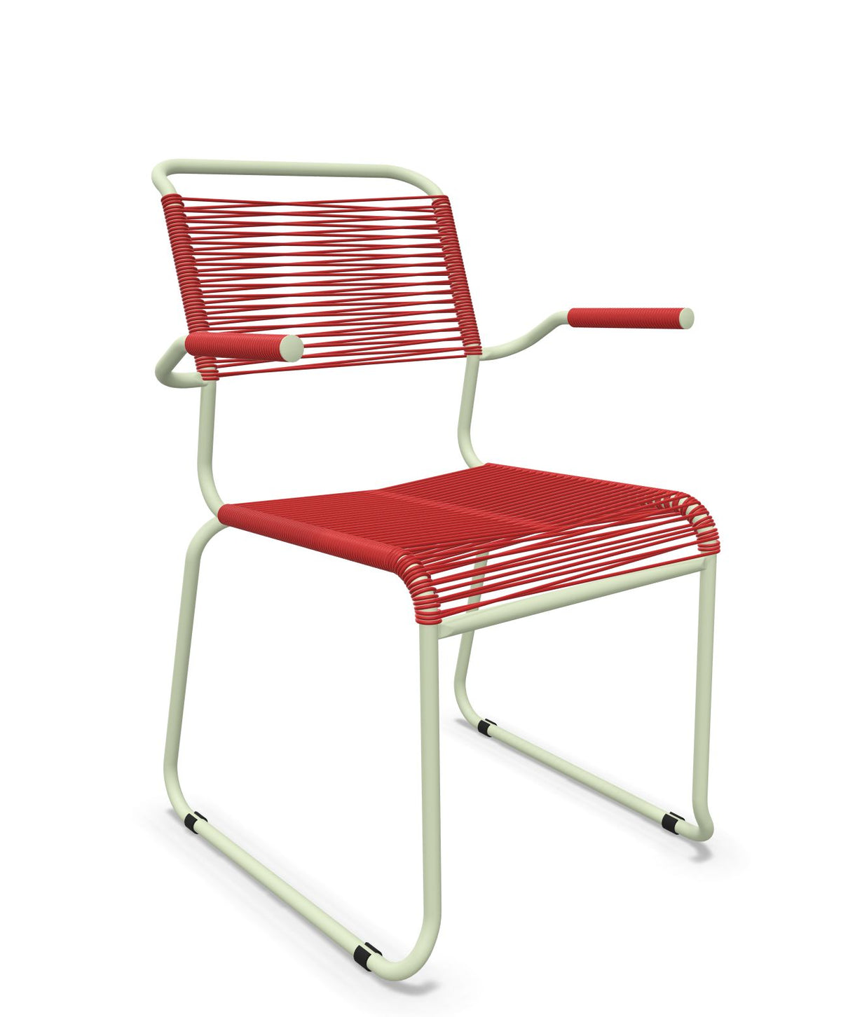 Schaffner Säntis Fauteuil repas Spaghetti pieds en luge Rouge 30 Vert Pastel 64 