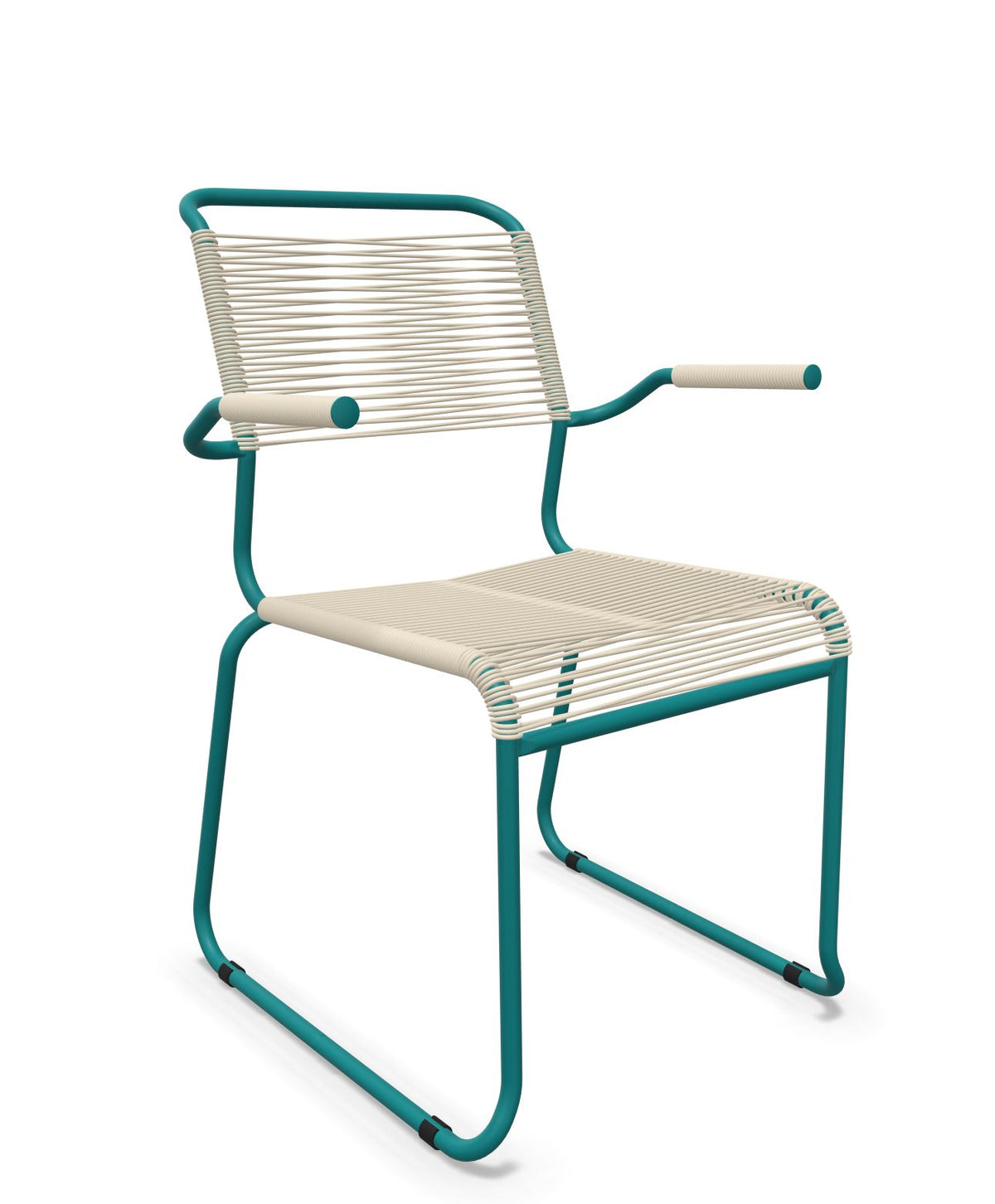 Schaffner Säntis Fauteuil repas Spaghetti pieds en luge Sable Pastel 15 Bleu Kali 56 