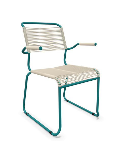 Schaffner Säntis Fauteuil repas Spaghetti pieds en luge Sable Pastel 15 Bleu Kali 56 