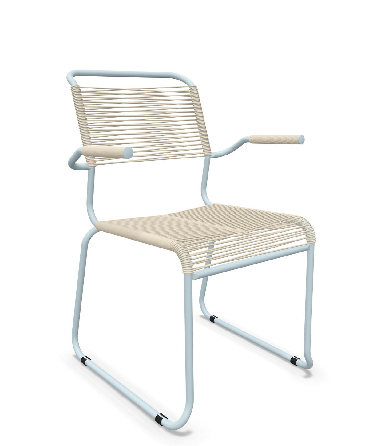 Schaffner Säntis Fauteuil repas Spaghetti pieds en luge Sable Pastel 15 Bleu Pastel 51 
