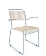 Schaffner Säntis Fauteuil repas Spaghetti pieds en luge Sable Pastel 15 Bleu Pastel 51 