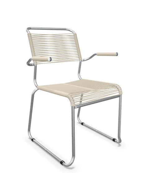 Schaffner Säntis Fauteuil repas Spaghetti pieds en luge Sable Pastel 15 Galvanisé à chaud 02 