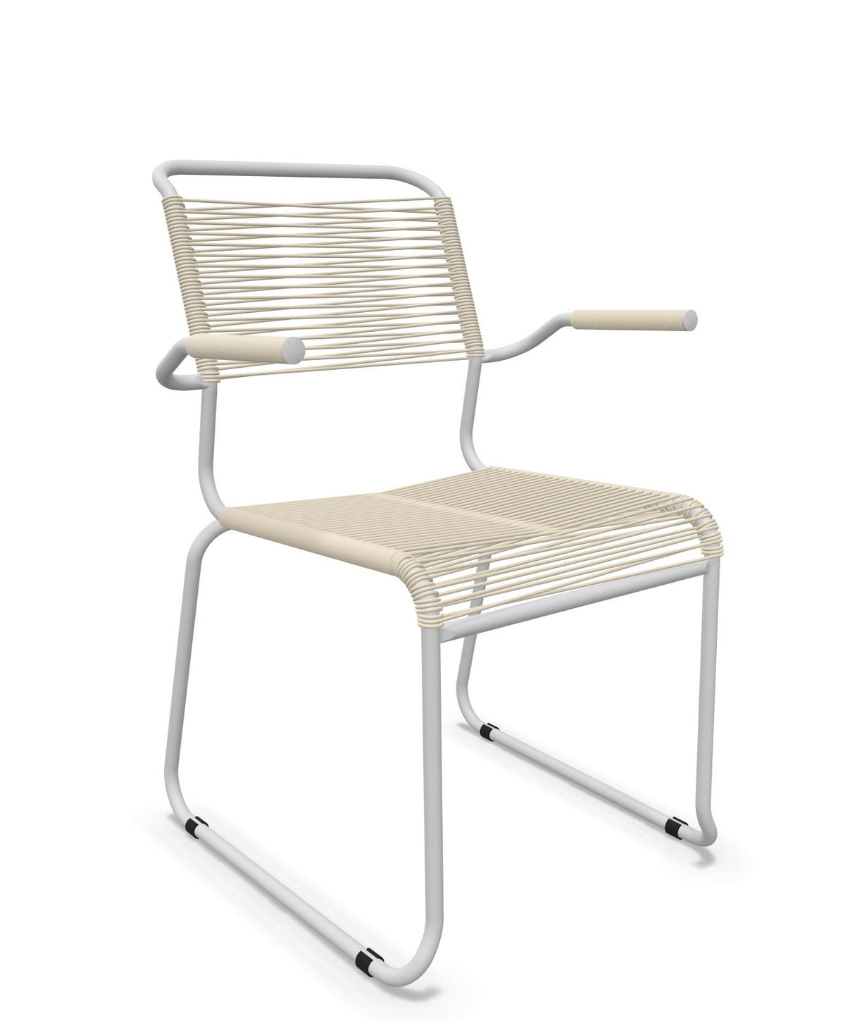 Schaffner Säntis Fauteuil repas Spaghetti pieds en luge Sable Pastel 15 Gris Argent 78 