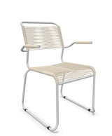 Schaffner Säntis Fauteuil repas Spaghetti pieds en luge Sable Pastel 15 Gris Argent 78 