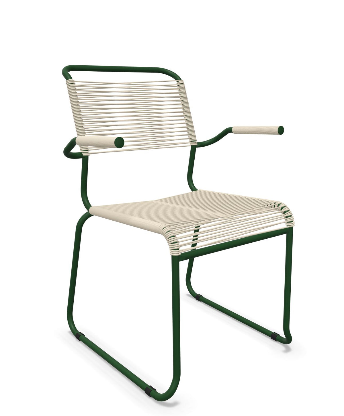 Schaffner Säntis Fauteuil repas Spaghetti pieds en luge Sable Pastel 15 Vert Sapin 66 